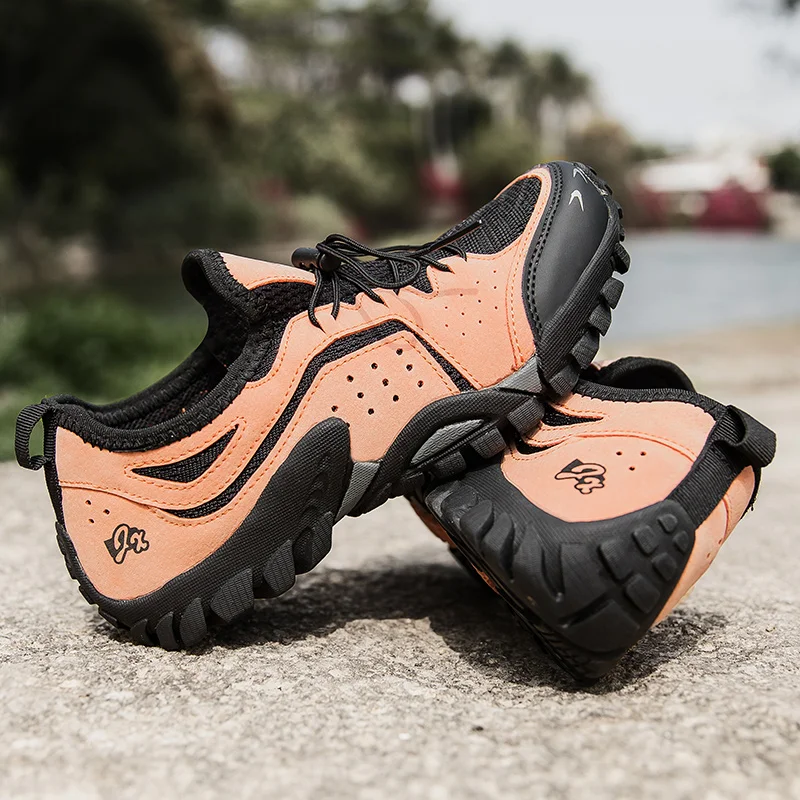 HIKEUP Hiking Shoes Women Outdoor Breathable Mesh Shoes Climbing & Fishing Men Low Top Comfortable Solid Fashion Couple Shoe