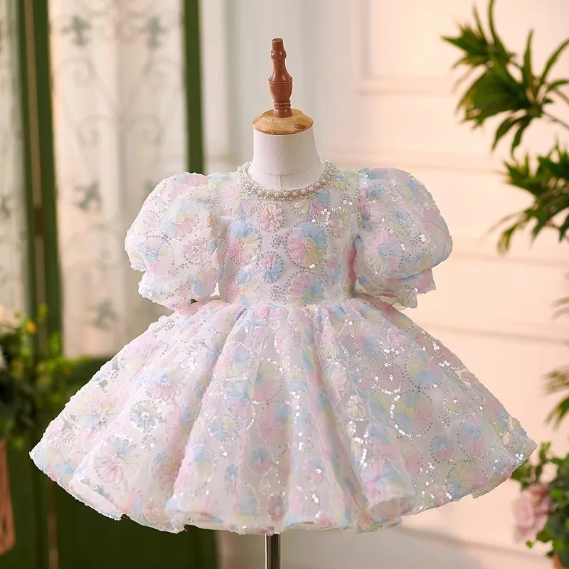 Baby Meisje Verjaardagsfeestje Jurk Baby 2024 Zomer Doopjurk Parel Bloem Bruiloft Kostuum Kids Kleding Peuter Vestidos