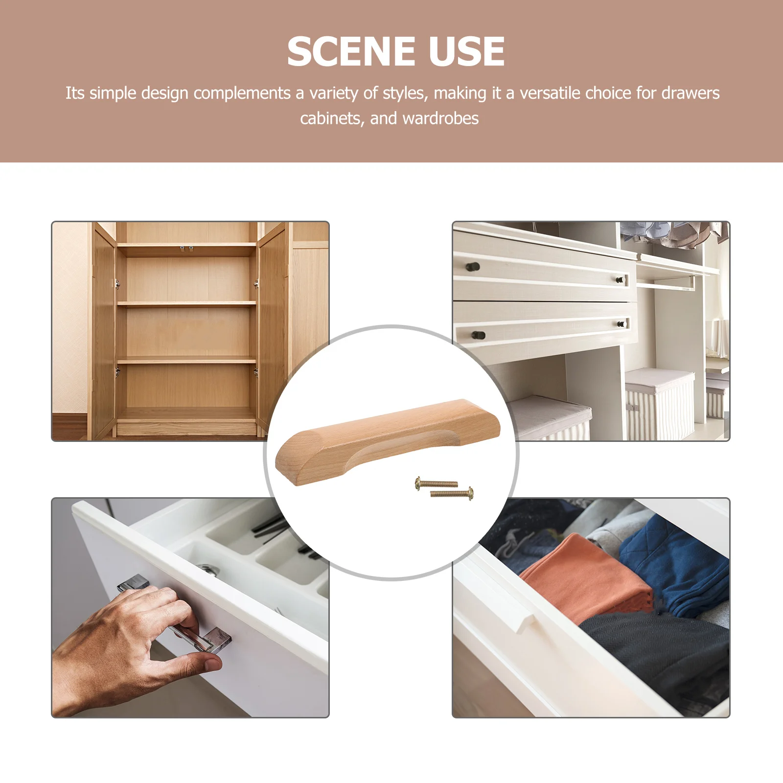 

Wooden Cabinet Pull Handle Modern Solid Wood Handle for Drawer Wardrobe Kitchen Door Pulls Stylish Durable Wood Drawer Pulls