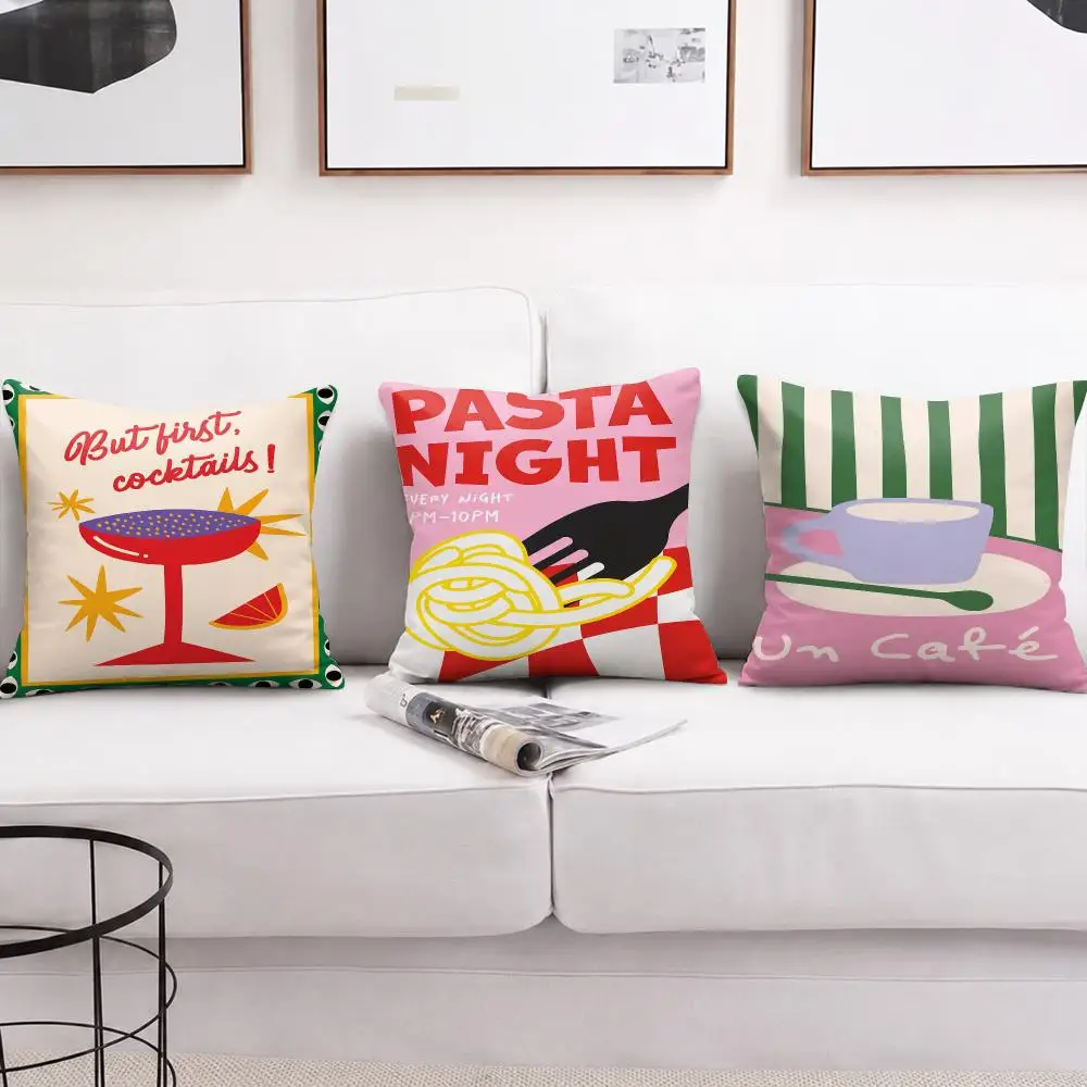 Food Drink Art Prints Cushion Cover Plush Fabric Soft Double-Sided Printed Sofa Warm Winter Home Gift Pillow Cover