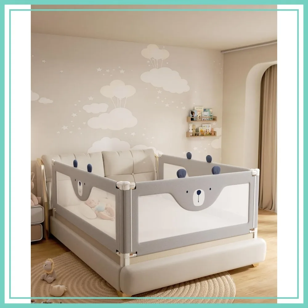 

Reinforced 54in Toddler Bed Rails for Full Bed, Height Adjustable, Extra Tall Safety Side Railing, Grey Bear, 1 Side 54"L x 28"H