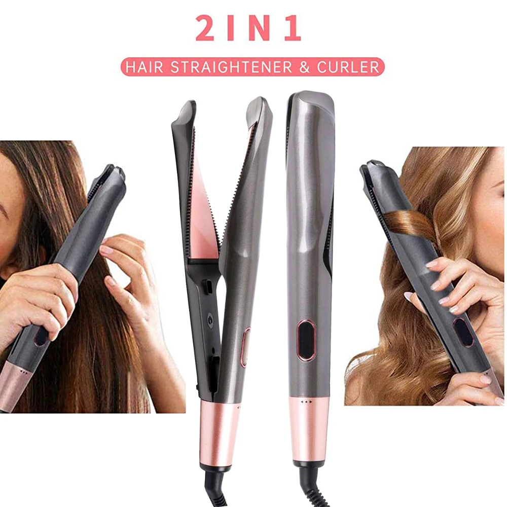 Profissional alisador de cabelo e encrespador, 2 em 1, Twist Straightening, Curling Iron, íon negativo, aquecimento rápido, Flat Styling