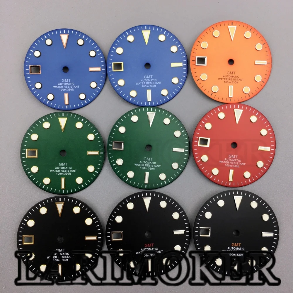 

LARIMOKER 29MM 9 o'clock date green luminous GMT dial with watch hands suitable for NH34 automatic movement watch accessories