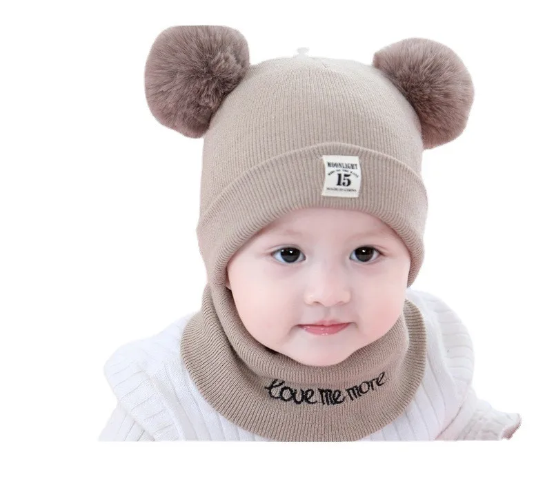 Conjunto de gorro y bufanda para bebé, gorro de punto cálido de oso y gato, gorros de ganchillo para niño y niña, 2 uds.