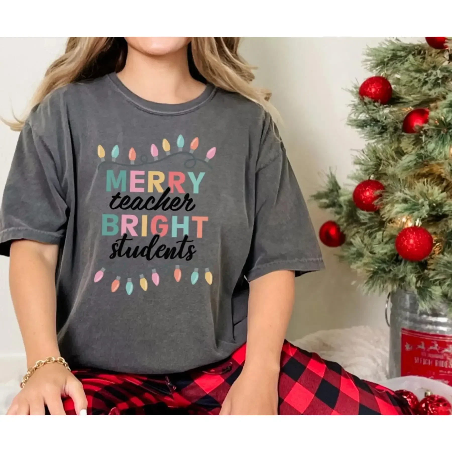 T-shirt Merry Teacher Bright Students Christmas Teaching 50 surdimensionné super doux 641