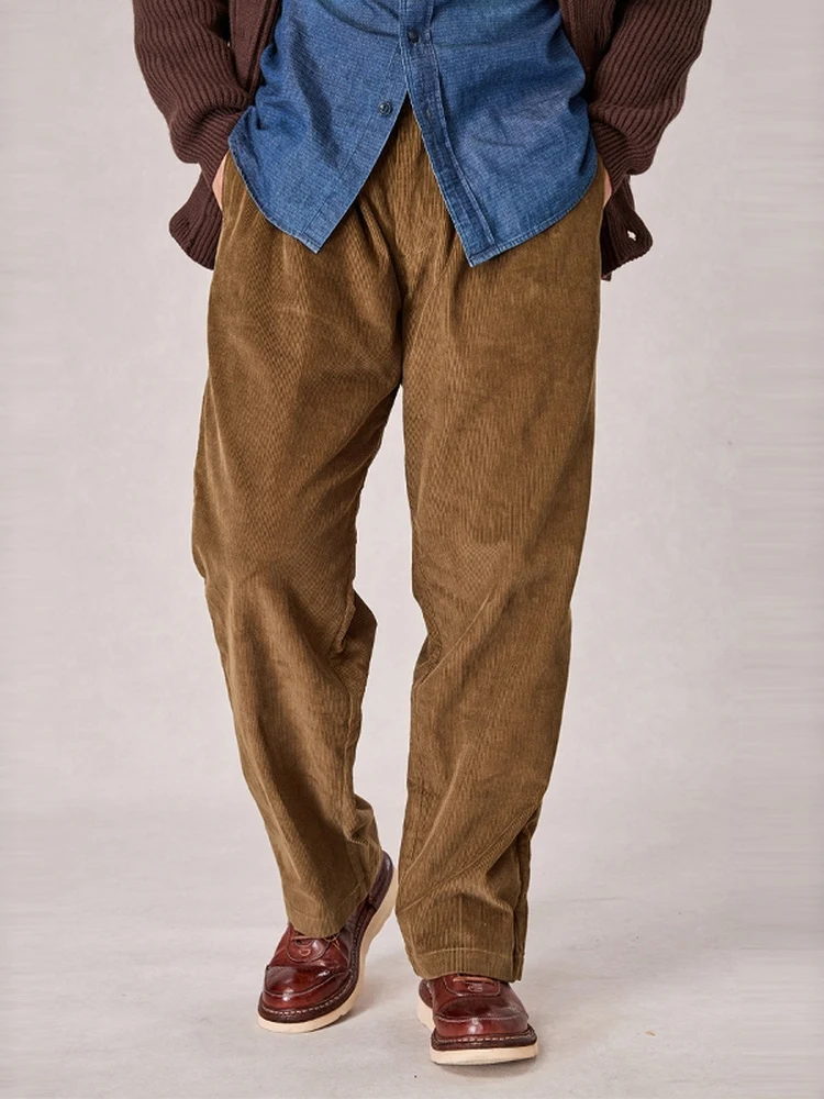 

Ретро вельветовые свободные мужские повседневные брюки: осенне-зимний тренд, американский рабочий стиль, плиссированные, винтажные, в японском стиле, широкие брюки-трубы