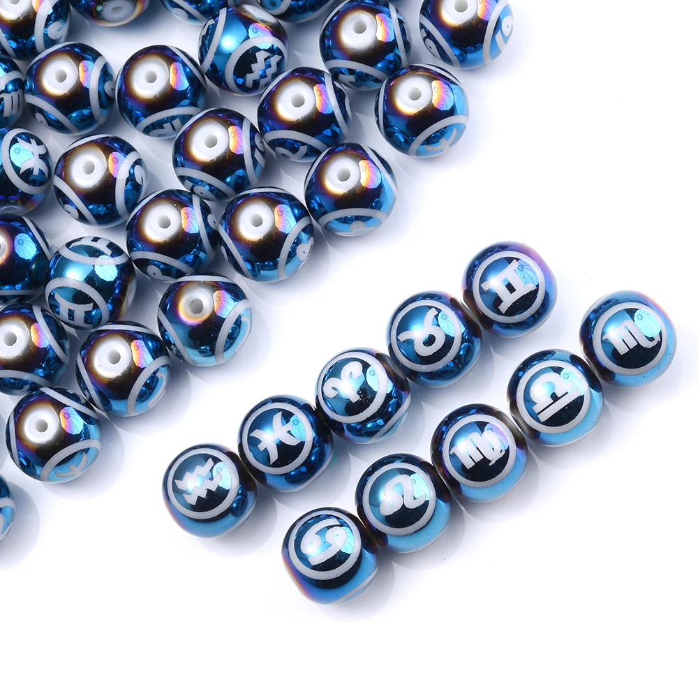 10 Stück 10 mm blaue Glasperlen mit Sternbildmuster, runde lose Abstandsperlen für DIY-Schmuckherstellung, Ohrringe, Armbandmaterial – Detail 6