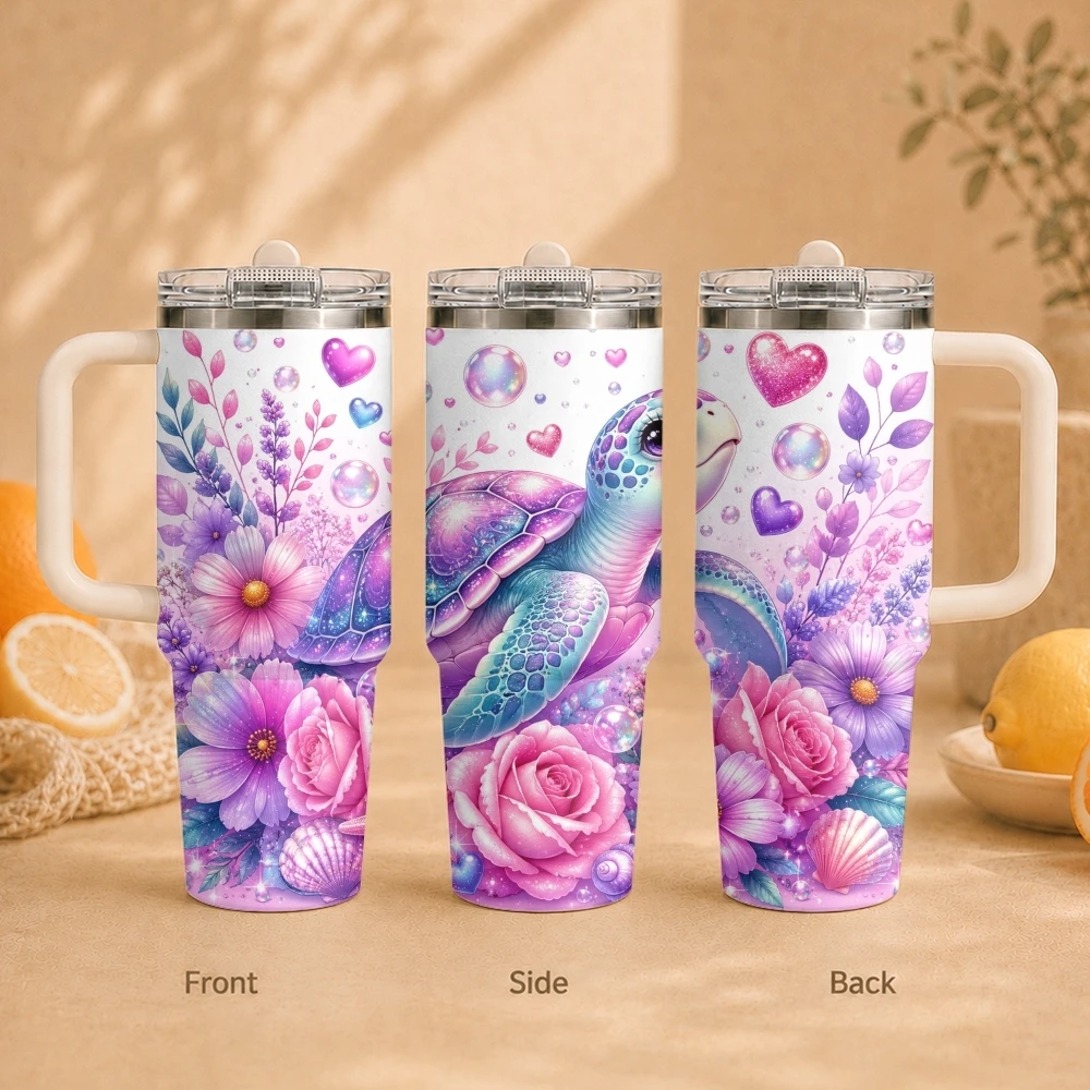 Cute marine creatures Vacuum Flasks 40oz Vacuum Insulated Travel Mug with Straw & Handle | Stainless Steel Leakproof Tumbler