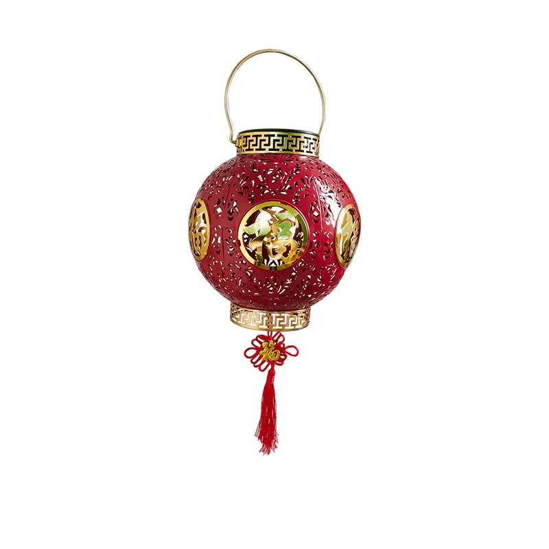 

Outdoor waterproof chandelier solar red lantern outdoor villa eaves pavilion Chinese antique courtyard court hanging lamp