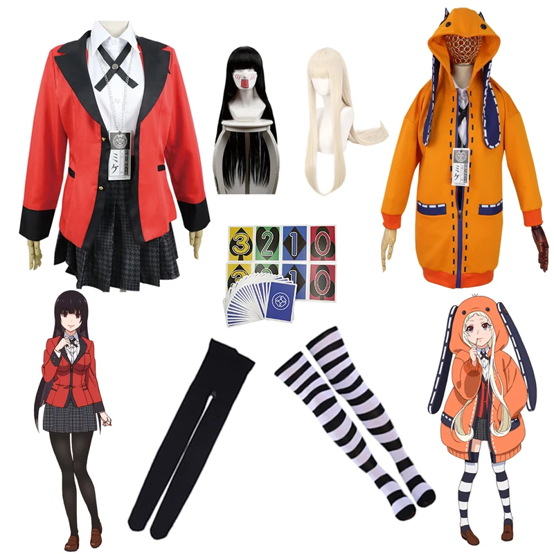 Kakegurui jabami yumeko yumeko yumemite yummiコスプレコスチューム、高校の学生の制服、スカート、ハロウィーンのアニメ、大人のウサギのコート