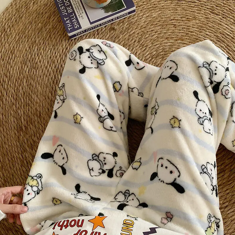 أنيمي طباعة 2025 الخريف والشتاء جديد الفانيلا بنطلون بيجاما فتاة الكرتون الحلو موضة سراويل تقليدية في الهواء الطلق السراويل المنزل الدافئة #3