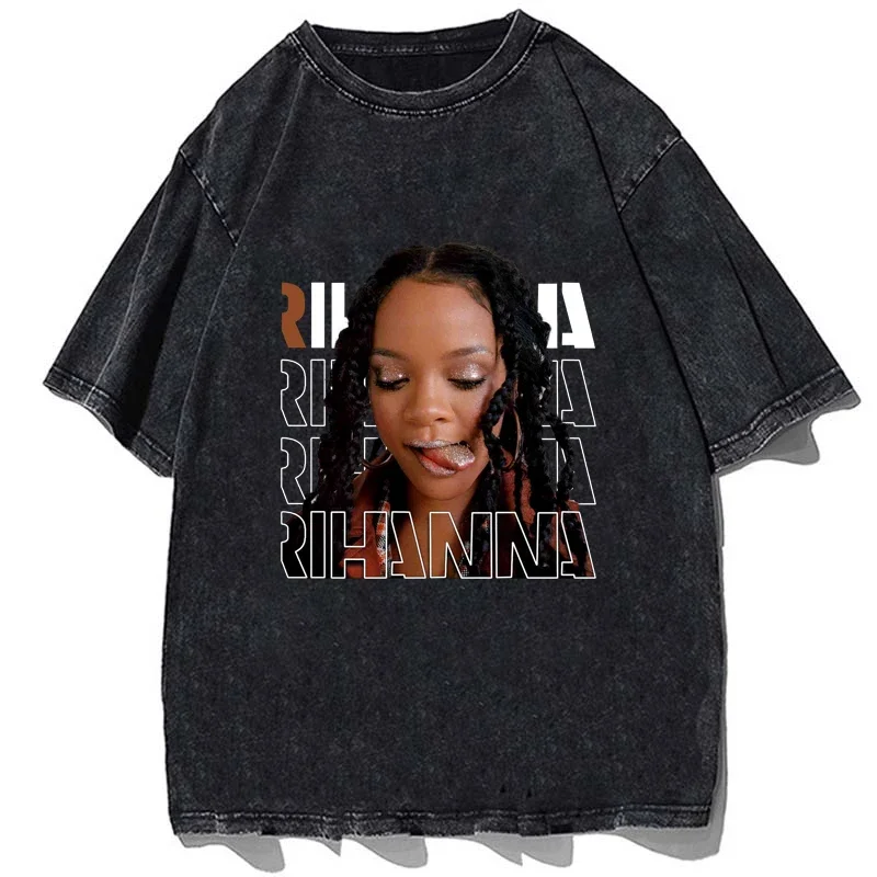 

Футболка с принтом Robyn-Rihanna-Fenty, винтажная хлопковая летняя футболка с короткими рукавами, мужская свободная футболка большого размера, уличные футболки, топы