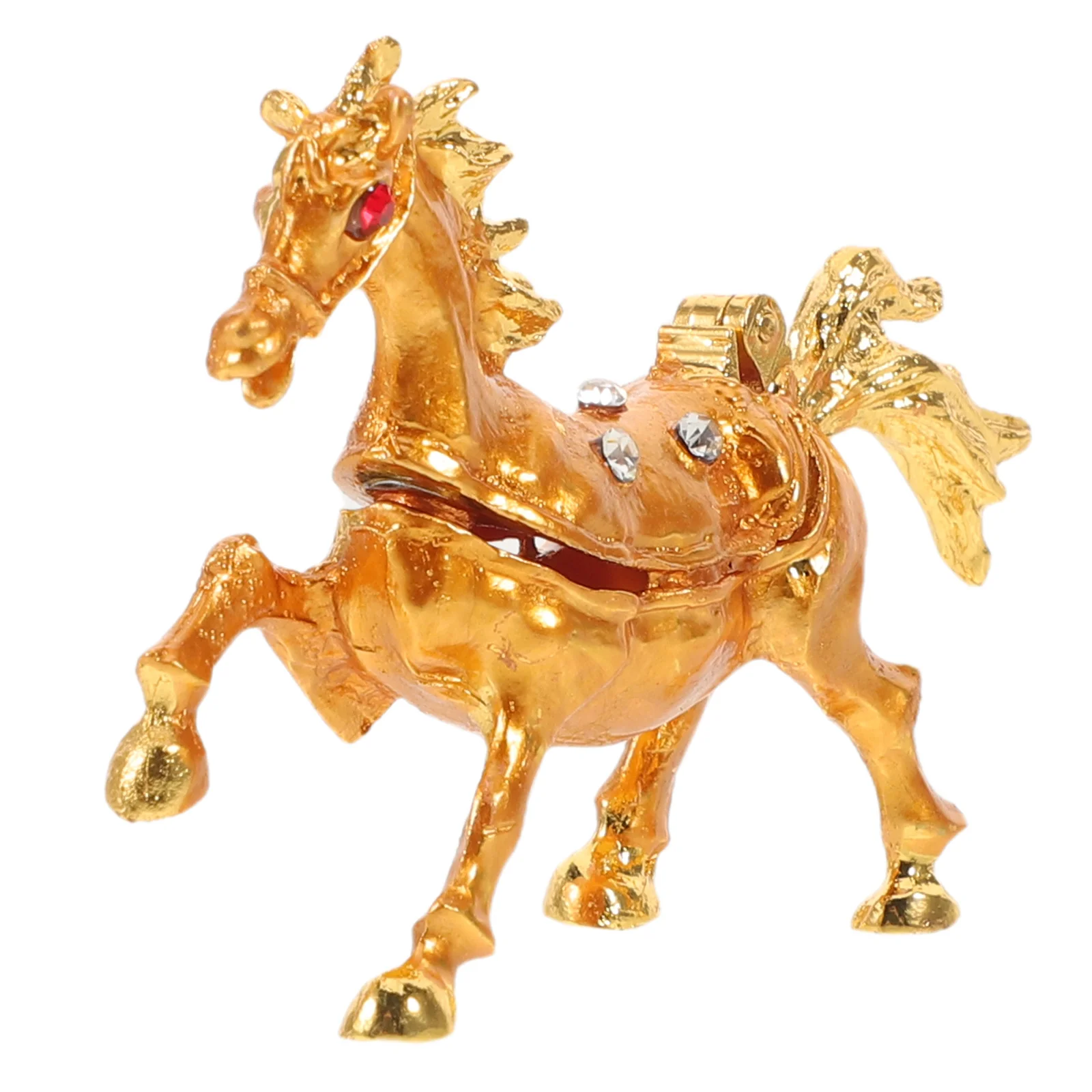 

Horse Trinket Box Small Jewelry Storage Organizer Hand Painted Metal Hinged Lid Rhinestone Earrings Ring Holder Chinese