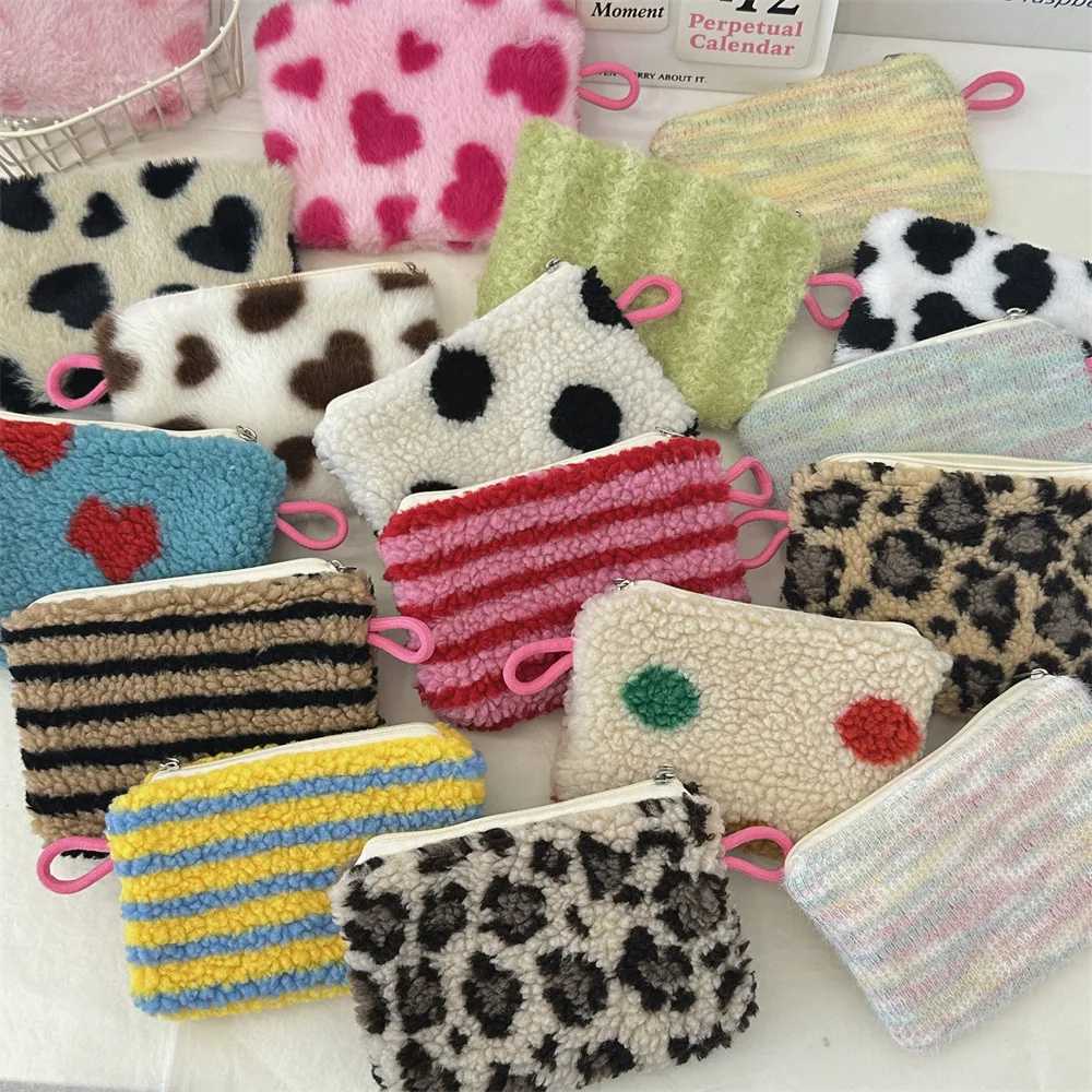 Mini Lamb Down Coin Purse Cute Women Wallet Sanitary Napkin Zipper Storage Bag Student Card Holder Girls Small Makeup Pouch