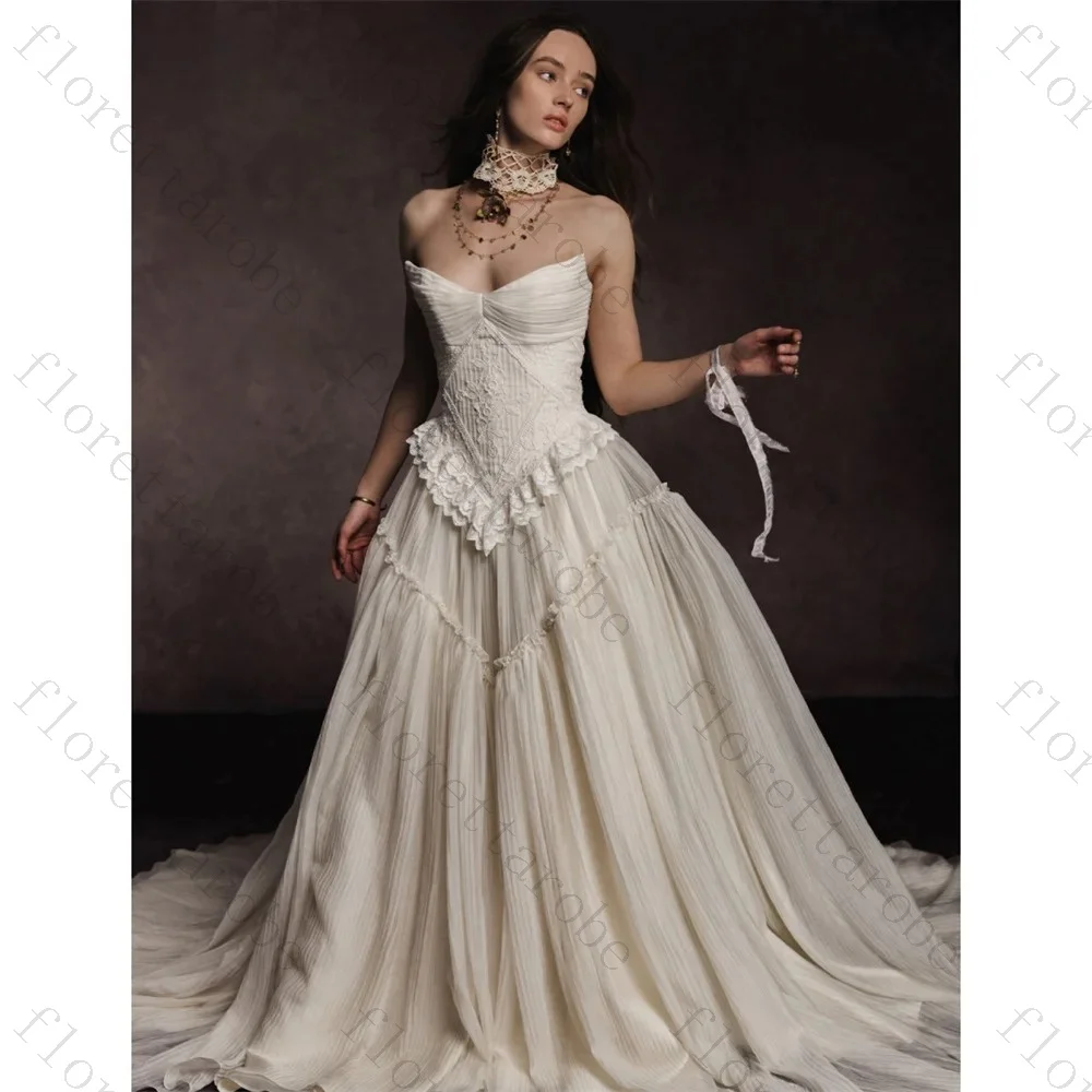 Maßgeschneiderte Vintage Korsett-Brautkleider mit Falten, trägerloses Spitzen-Brautkleid, mittelalterliches romantisches Schloss-Ballkleid für Bräute 2026