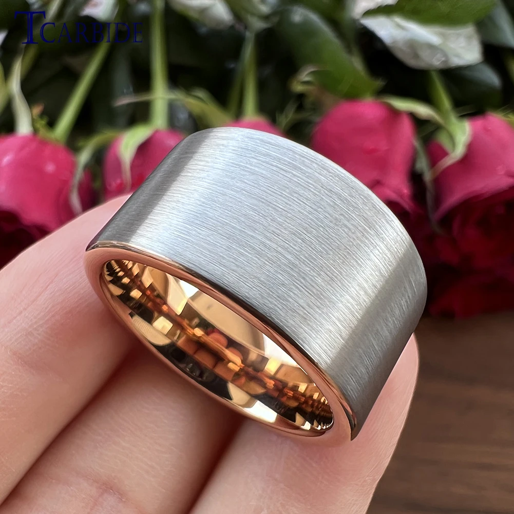 12MM Big Men Black Tungsten Carbide Finger Ring Flat Band Brush Finish Wedding Gift Jewelry Comfort Fit