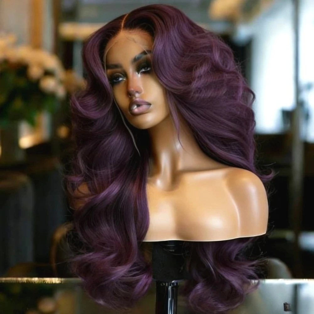 

Purple Body Wave Lace Front Wig Human Hair 13x4 Hd Water Wave Lace Front Wig 200 Density Stunning Purple Glueless Wigs for Women