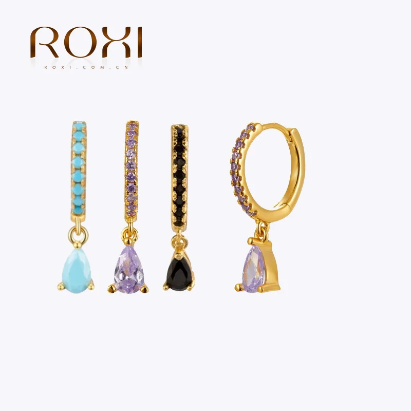 

ROXI Water Drop Personality Pendant Earrings Colorful Multicolor Zircon Earrings Ladies Fashion Jewelry Accessories Gift