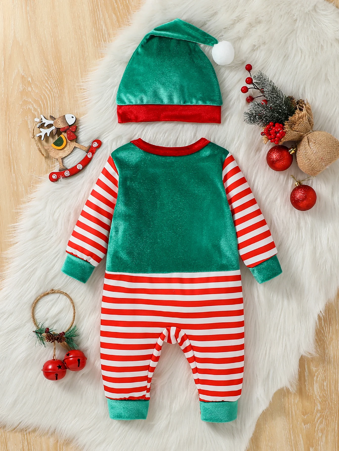 2024 New Fashion Baby Boys Girls Christmas Jumpsuits Long Sleeve Round Neck Cute  Rompers 3M-24M Streetwear+Hat