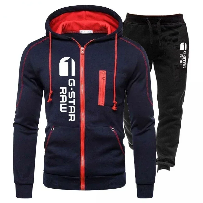 Moda impressão agasalho para homem zíper com capuz moletom e moletom duas peças ternos masculino casual fitness jogging conjuntos esportivos