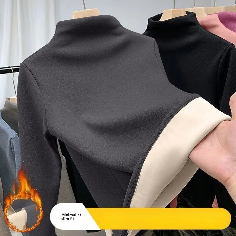 النساء ملابس اخلية حرارية الشتاء نصف الياقة العالية أسفل قميص الصلبة شبه عالية طوق كم طويل الأساسية تي شيرت التدفئة البلوفرات