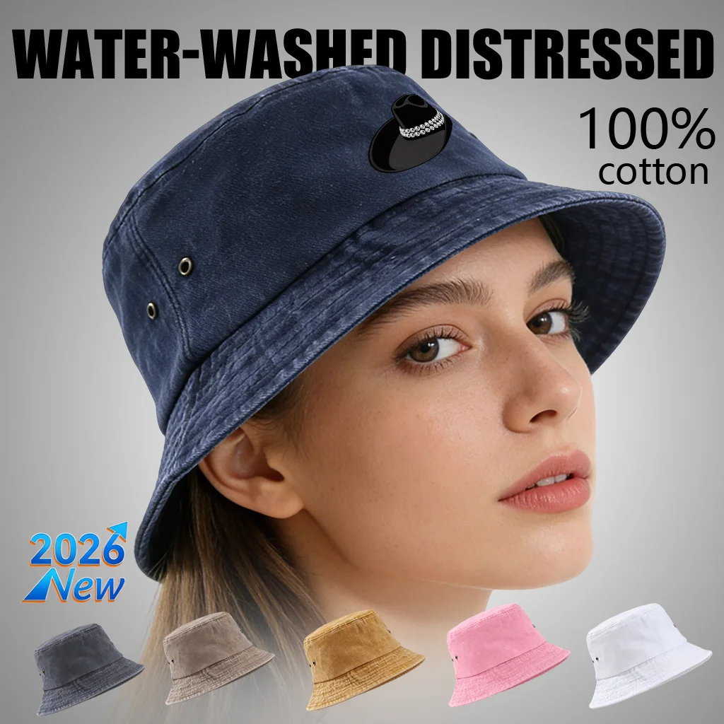 Vintage Distressed Washed Fisherman Hat with Cool Prints, Lightweight and Featuring Ventilation Holes, Available in Multiple Col