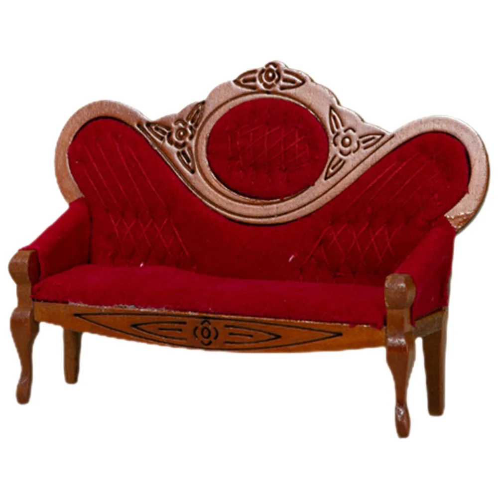 

Dollhouse Sofa Mini Vintage Decor Miniature Accessories Couch Decoration Furniture Wood Armchair