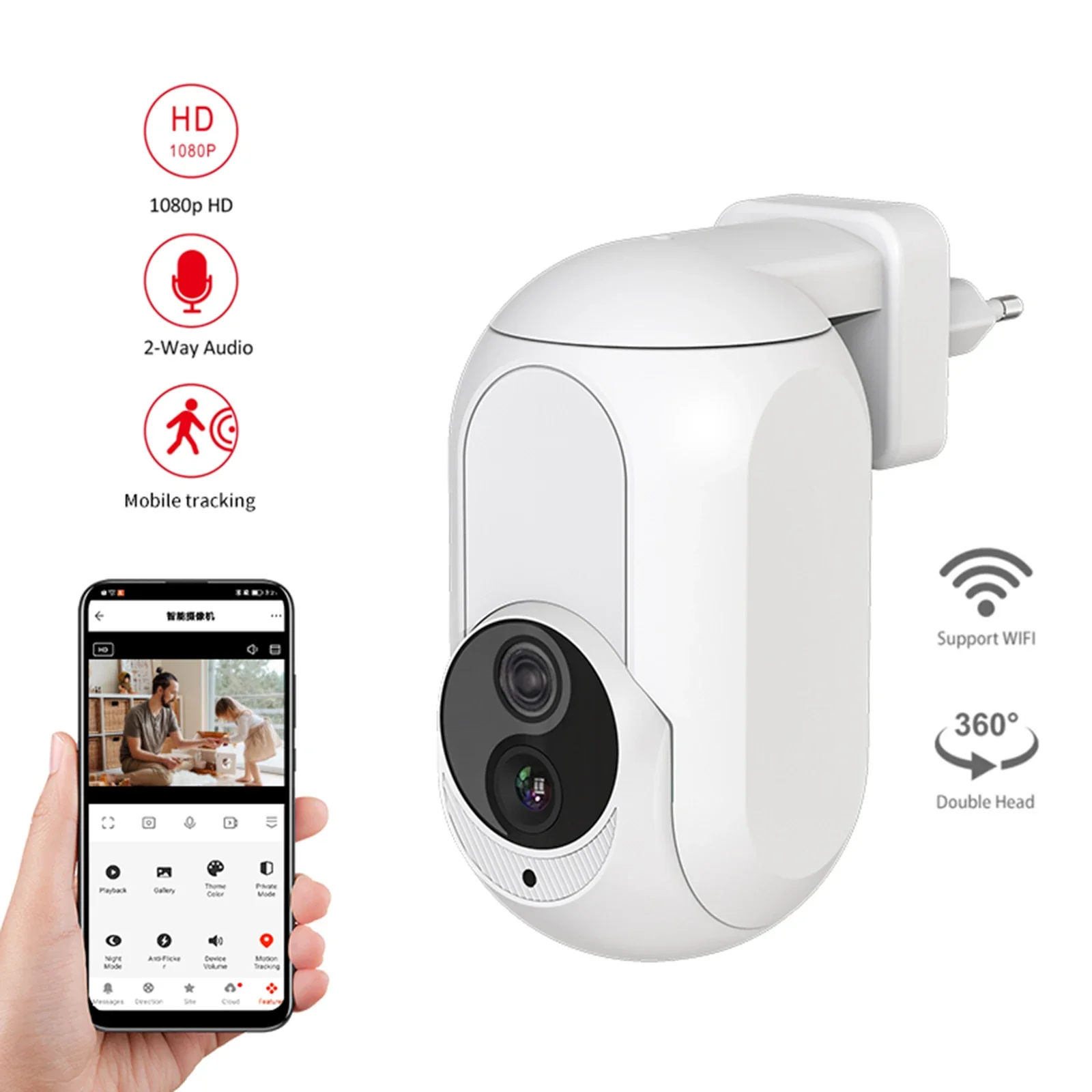 Smart Home Control Wifi 1080P Camera Plug In Wall Home Security Protection Hd Night Vision Audio bidirezionale Baby Care Watch In qualsiasi momento