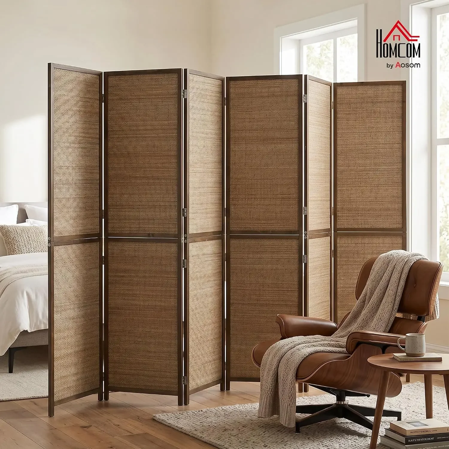 6 FT Room Divider, 6 Panel Hand-Woven Bamboo Privacy Screen Brown | Hand-Woven Bamboo Wall Partition for Room Separation, Portab