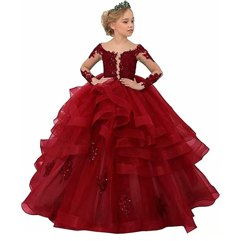 Children's Clothing Party Dress Court Princess Costume Kids Flower Girl Wedding Gown Performance Ball Gown With Train Dresses