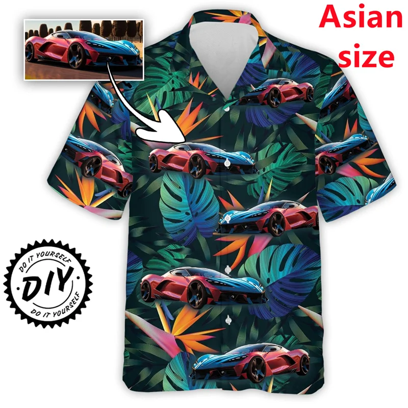 Personalized Car Photos Hawaiian Shirts For Men Clothes Custom Mens Tropical Summer Short Sleeve Shirt Diy Picture Lapel Blouse