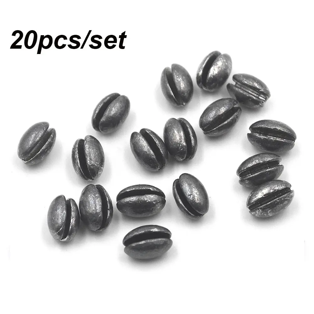 20PCS/Bag 1B to 7B Premium Solid Oval Split Shot Lead Sinker Bean Shaped Weight Lead Fishing Lure Accessories