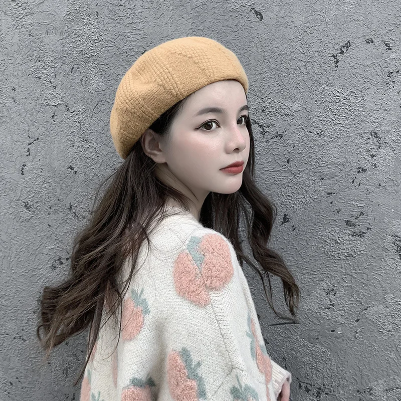 MAXSITI U Warm Wool Knitted Beret Women Hats autumn and winter Vintage Thickened retro Artist Hat Mushroom hat Pumpkin cap