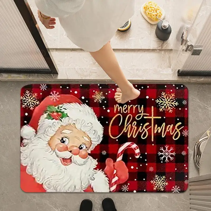 Christmas Floor Mat Entrance Door Mat Merry Christmas Doormat Indoor Outdoor Entrance Floor Rug Santa Snowflakes Door Mat