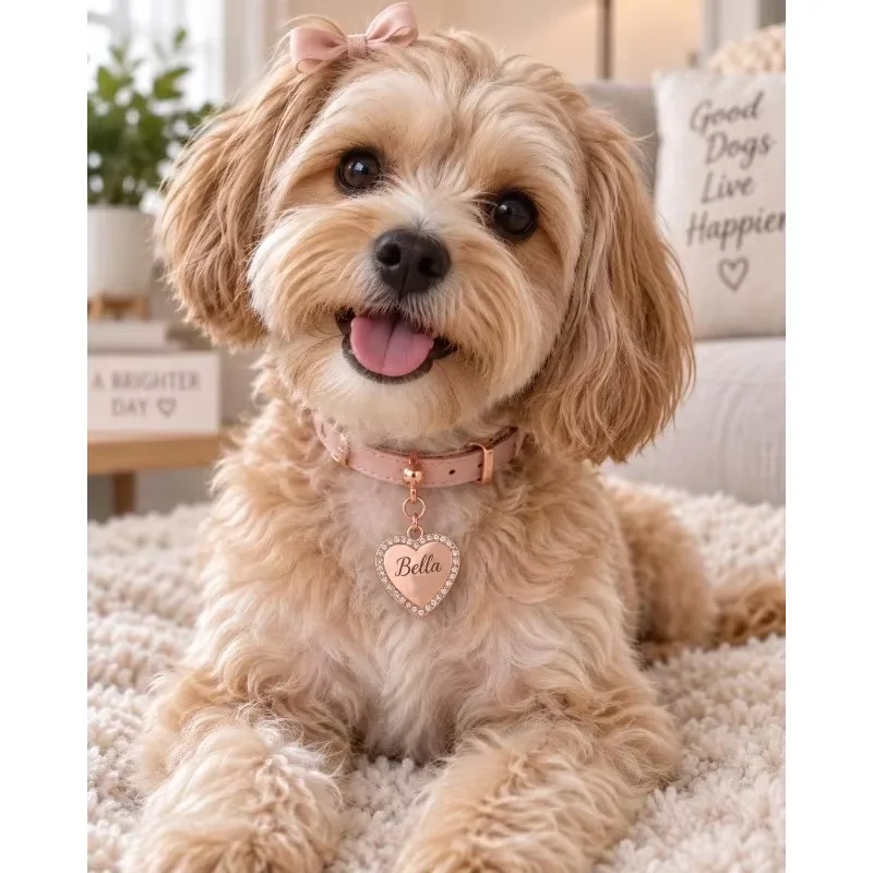 Personalisierte Strass-Hunde- und Katzen-ID-Anhänger, individuell graviertes Namensschild für Hunde, herzförmige Anti-Verlust-Haustieranhänger, Charm-Anhänger, DIY-Zubehör – Detail 6