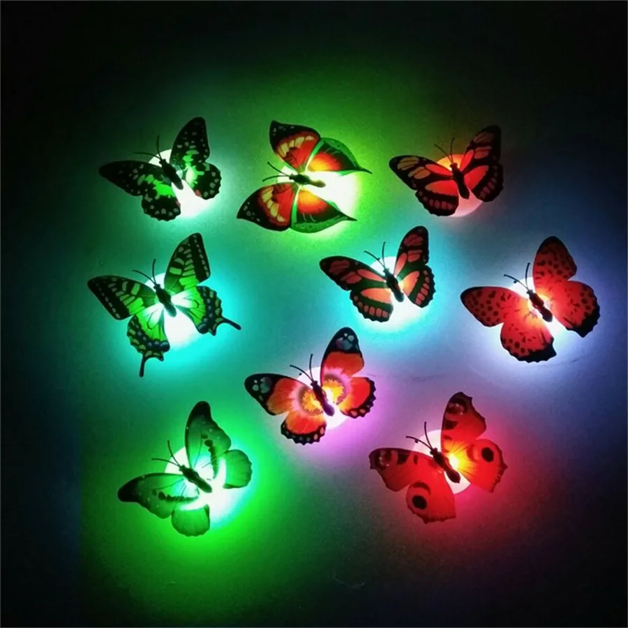 5pcs Butterfly Night Light Colorful Changing LED Night Light Lamp Wall Stickers Home Christmas Party Desk Wall Decoration Lights