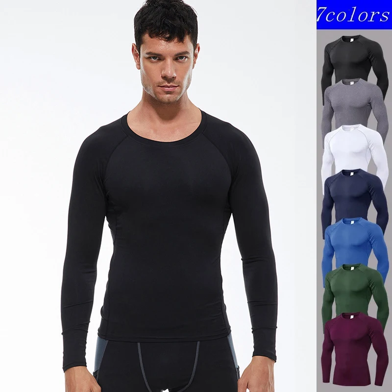 

Мужские компрессионные рубашки с длинными рукавами для тренировок в тренажерном зале, топы для бега, крутые сухие спортивные базовые рубашки, спортивные майки
