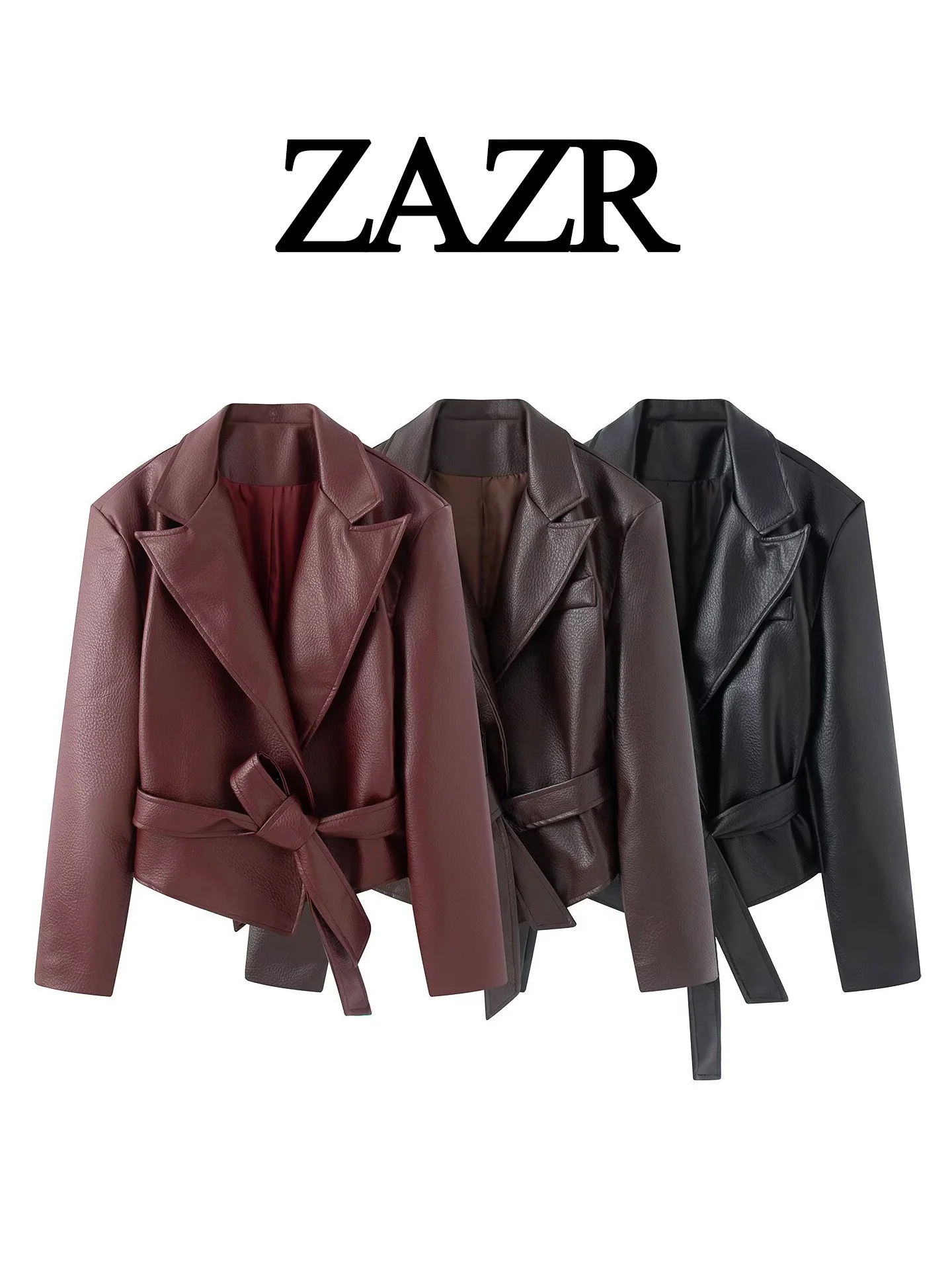Cool Trendy Biker Leather Jacket Women's Standard Fit Polyester Belted Tie-Knot Elegance Short Outerwear Summer 2026