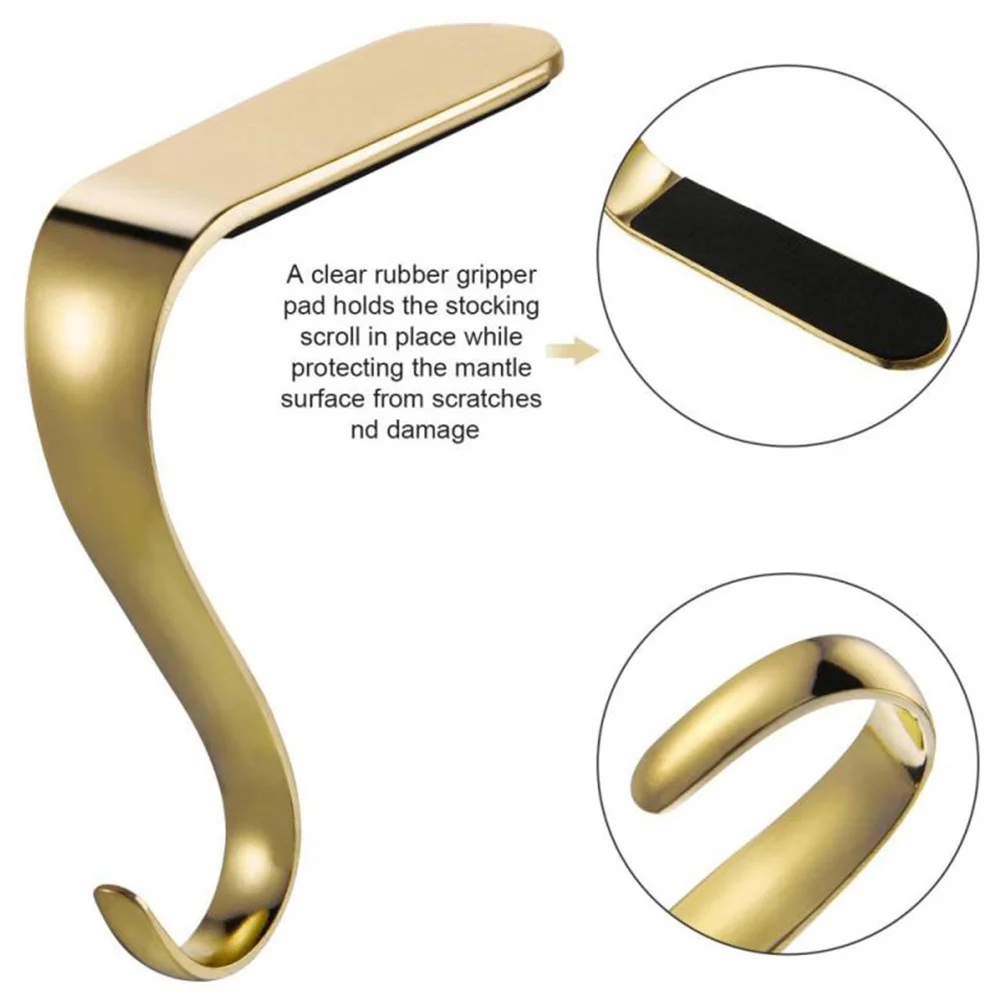 

3Pcs Christmas Hooks Golden Zinc Alloy Mantel Hooks for Hanging Stockings Garlands Ornaments Xmas Fireplace Decor