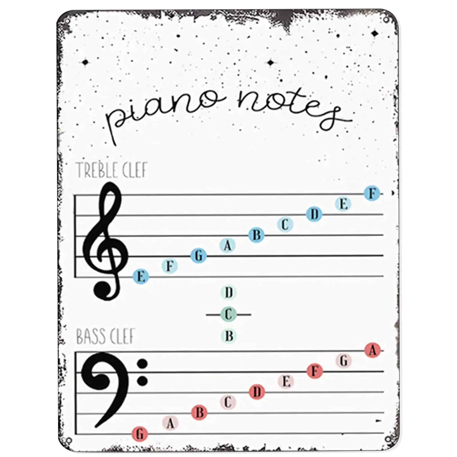 Retro Music Metal Tin Sign Piano Notes,Bass Clef,Treble Clef Poster Vintage Metal Plaque Wall Decor Gift For Bathroom Restaurant