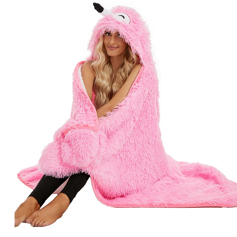 Flamingo Wearable Hooded TV Blanket for Adults Pink Fluffy Super Soft Warm Cozy Plush Hoodie Throw Cloak Wrap Gifts for Women