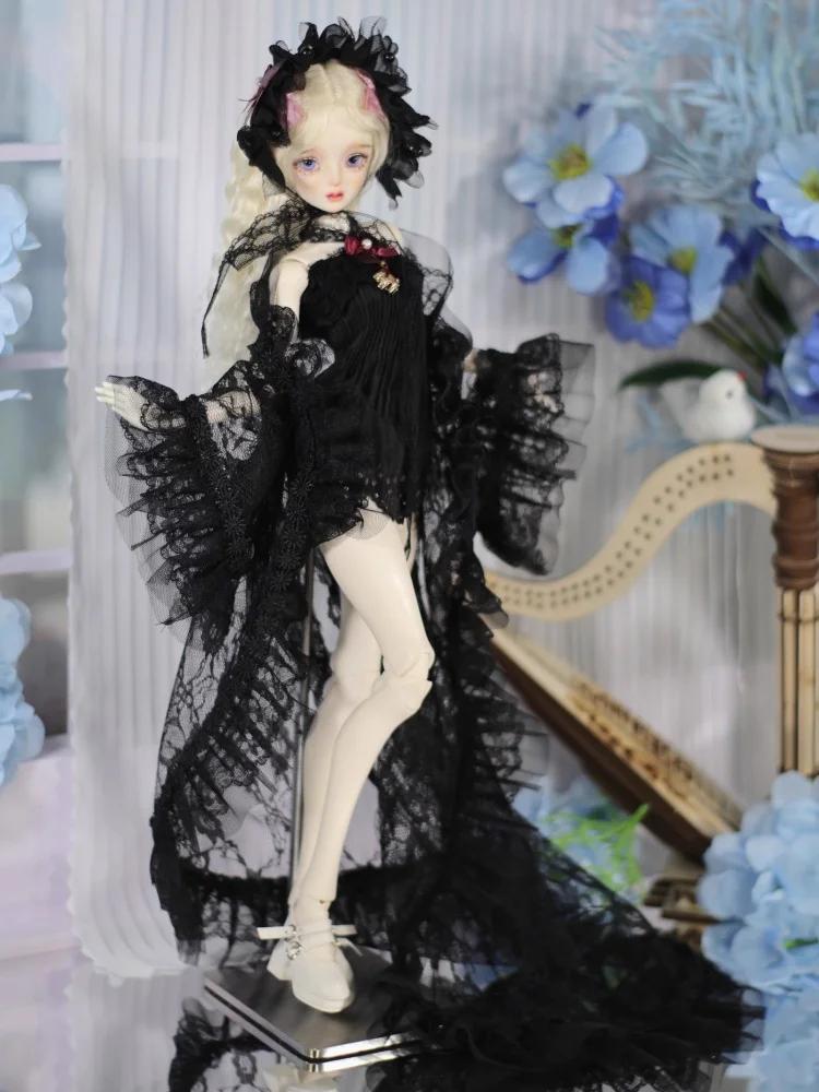 

1/4 BJD Doll Dress White Black Skirt Long Dress Set Dolls Clothing Accessories (Only Clothes No Dolls)