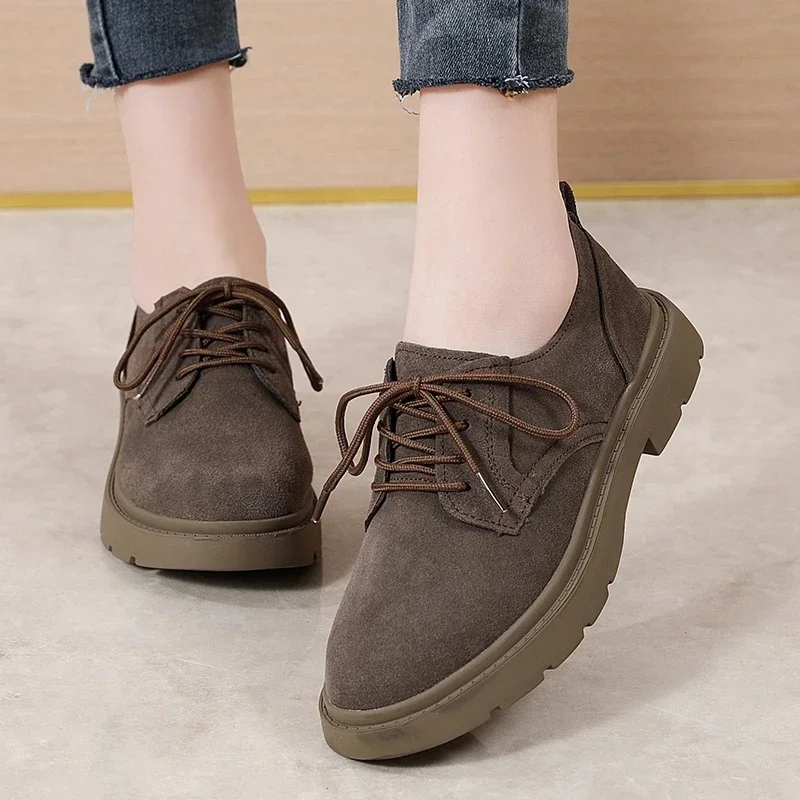 Moipheng Brown Vintage Oxford Shoes Women Comfortable Lace Up Flats Loafers Casual British Style College Student Shoes Ladies