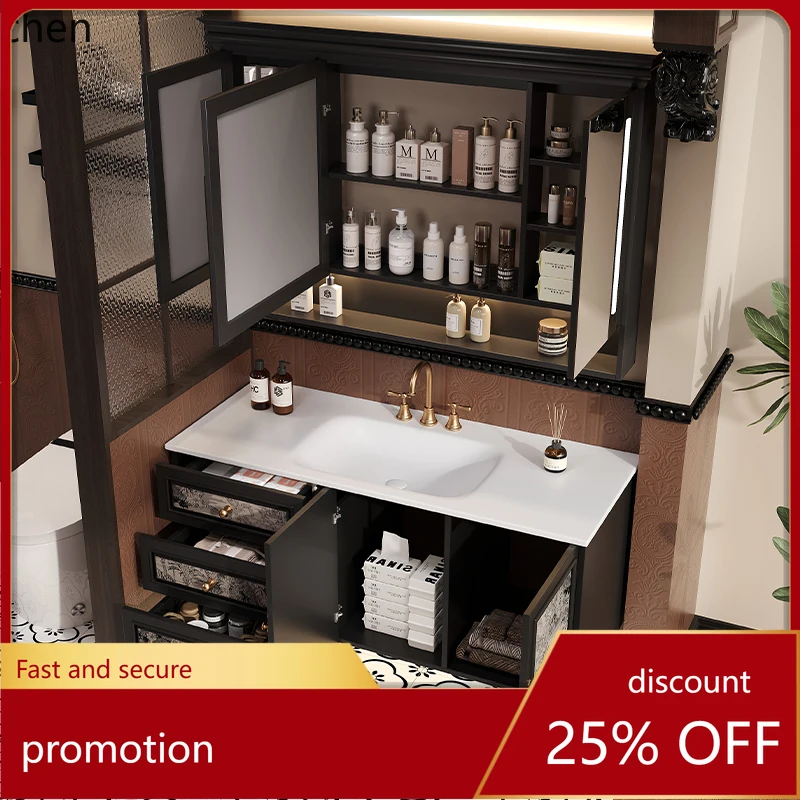 

HT оригинальный дубовый светлый роскошный ретро шкаф для ванной комнаты комбинированный горячий изгиб встроенный умывальник унитаз умывальник