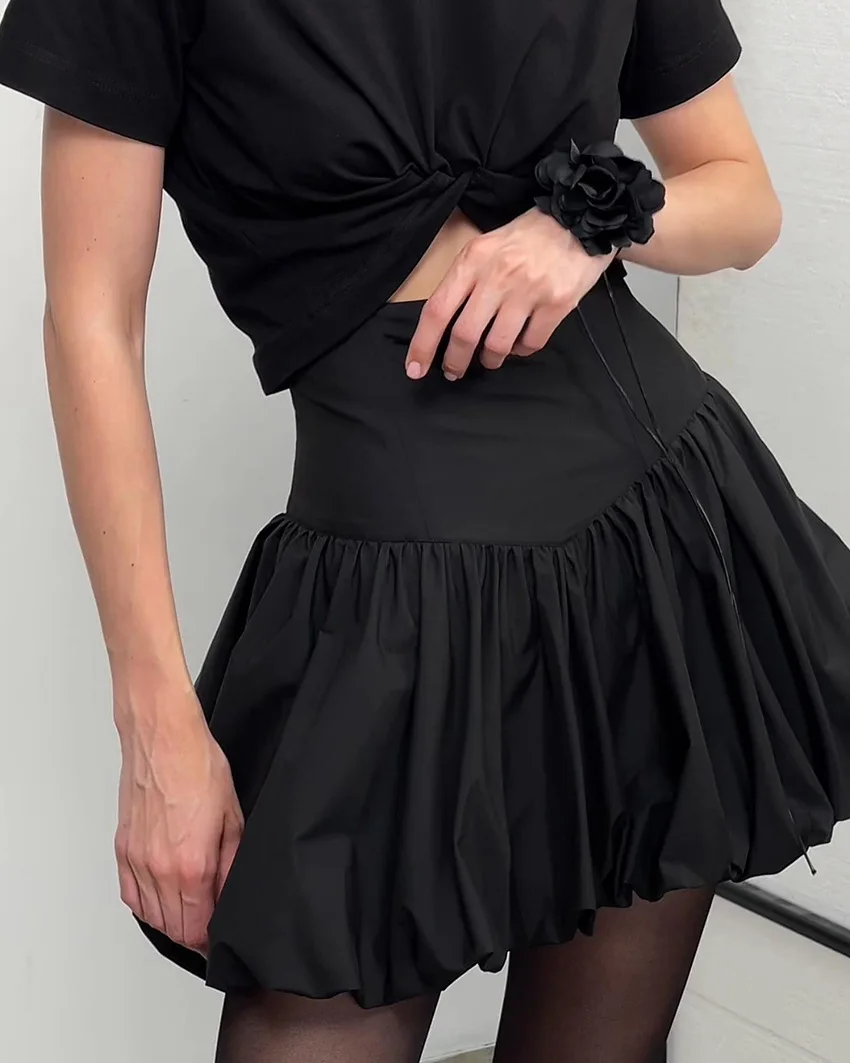 تنورة برعم زهور عالية الخصر من القطن الخالص بتصميم جديد لعام 2025، تنورة قصيرة للتنقل بنصف تنورة عصرية للتخسيس