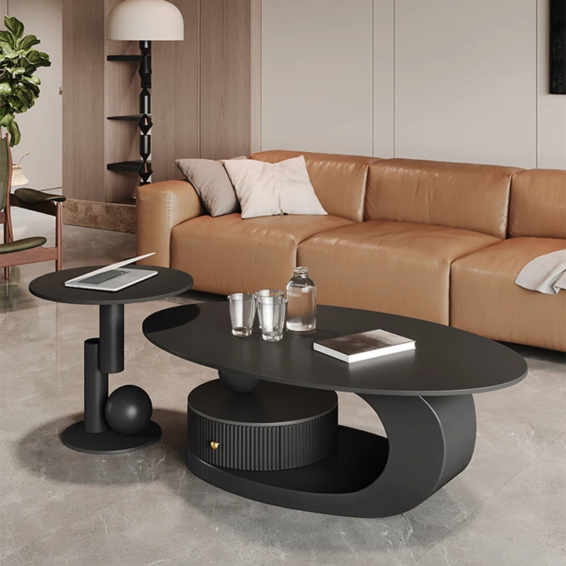 Black Indoor Coffee Table Luxury Balcony Floor Modern Industrial Dining Table Minimalist Meuble Salon Living Room Furniture