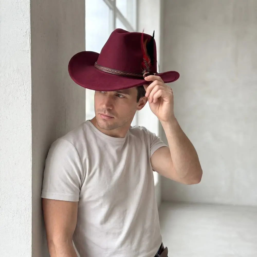 Casual Dress Up Feather Decors Fedora Hat Upturned Edge Fedora Hat Bucket Hat Woolen Panama Show Hats Party Photo Props