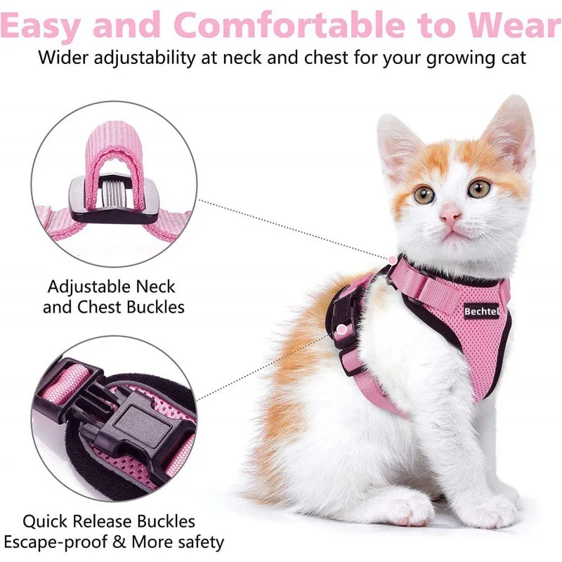 Pet Cat Cat leash Harness Escape Proof Soft Adjustable Vest Harnesses for Cats,Easy Control Breathable Reflective Strips Jacket