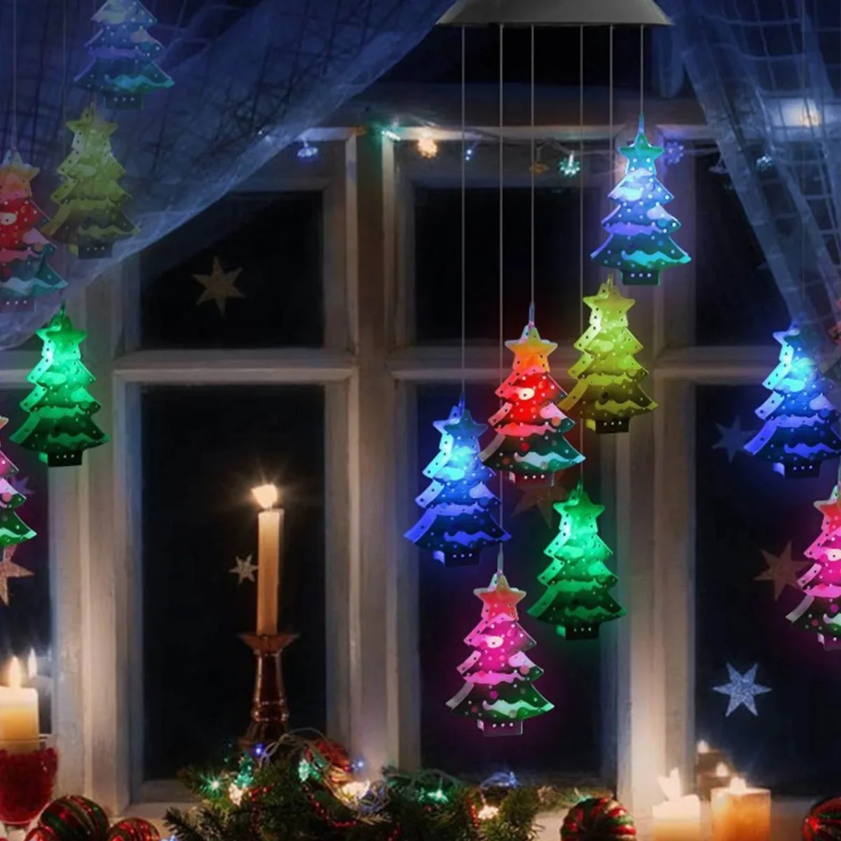 مصباح رياح يعمل بالطاقة الشمسية لشجرة الكريسماس والأشعة فوق البنفسجية ، مصباح ديكور منزلي معلق ، فناء ، ديكور شرفة ، حديقة خارجية ، 6 مصابيح ليد ، 1 صانعة #4