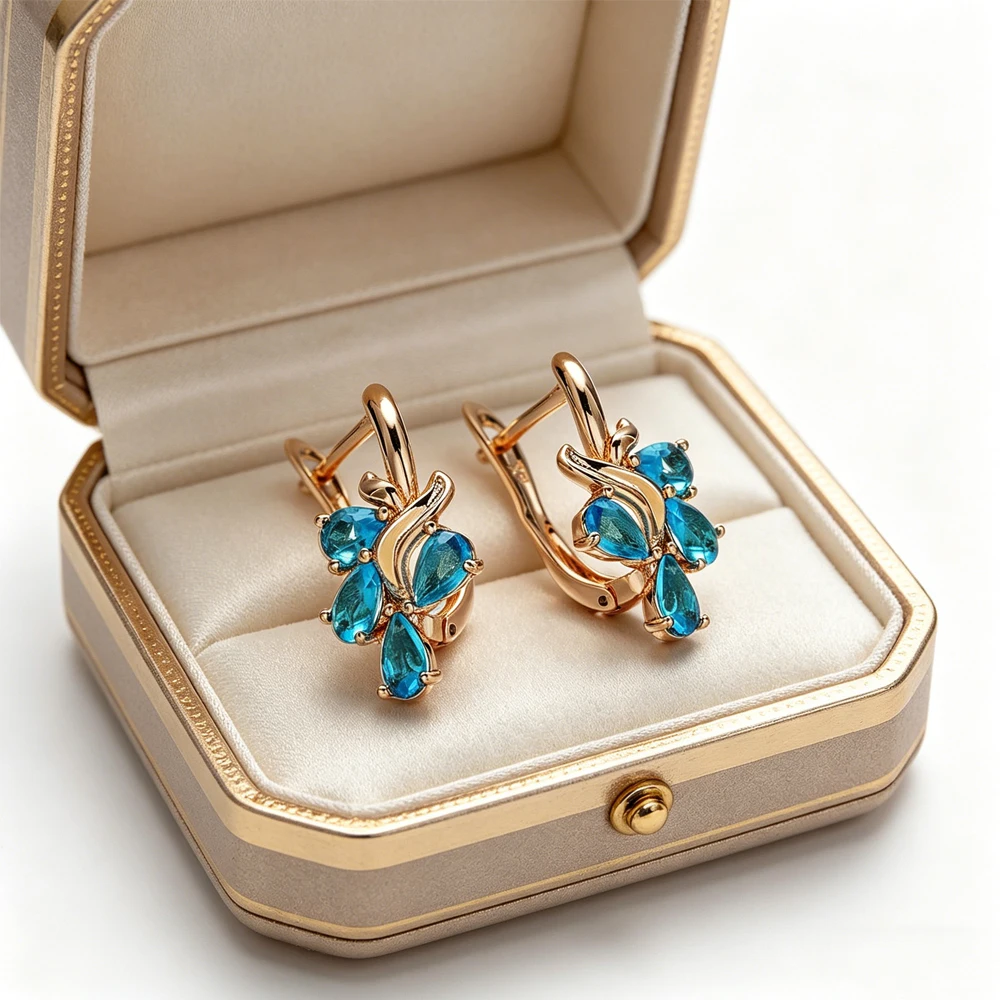 Catuni Fashionable Unique Crystal Drop Earrings Natural Zircon 585 Gold  Vintage Style Exquisite Women's Banquet Jewelry Gift